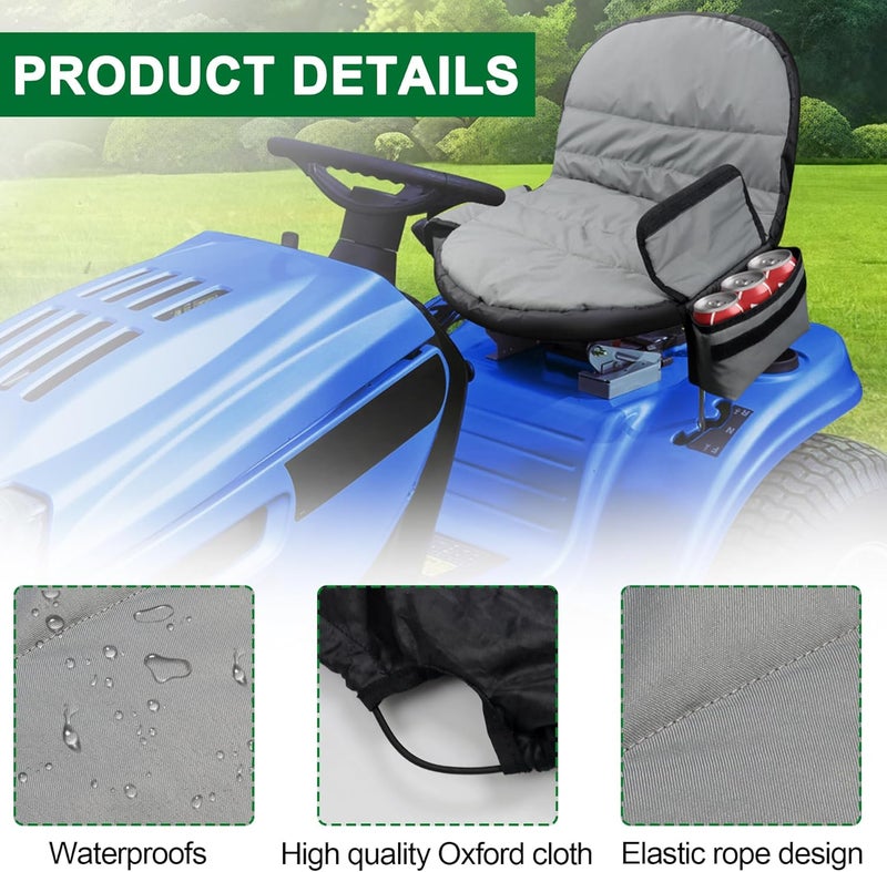Kujunpao Riding Lawn Mower Seat Cover Lawn Tractor Cover with Two Storage Bags Fit for Most Lawn Mower Seat 600d Oxford Cloth Grey - Image 4